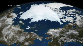 The animation of Arctic sea ice from January 1 through September 12, with a two second hold on September 12, 2008. The date is displayed in the upper left corner.