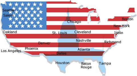 Map of  the United States with a format of the American Flag
