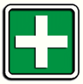 Link to Safety site - white cross on safety green background - symbol for Safety