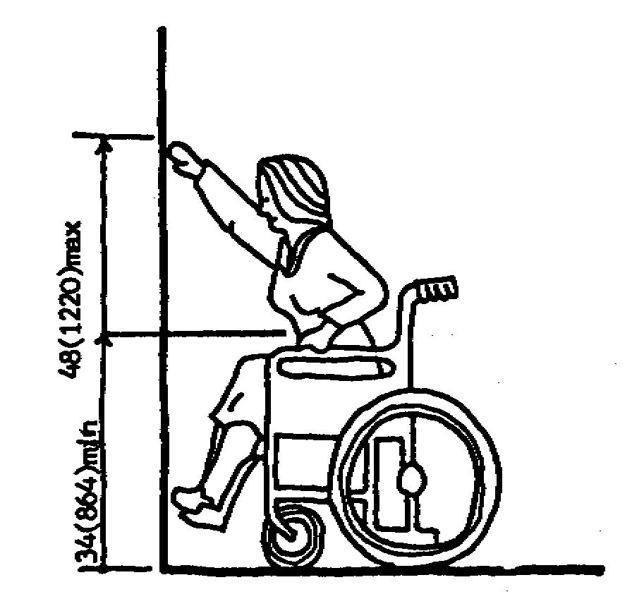  The forward reach height for individuals in wheelchairs is 48 inches (1220 mm) maximum. 