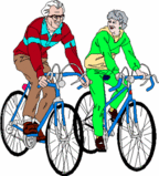 Man and woman riding bicycles. - Click to enlarge in new window.