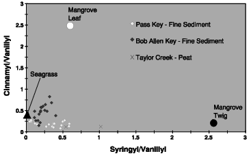 plot of lignin phenols in Florida Bay
