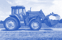 front-end loader equipped with an attachment for securing bales (grapple)