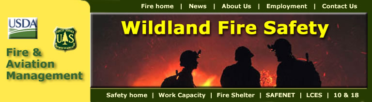 Wildland Fire Safety header with photo of three firefighters silhouetted against flames