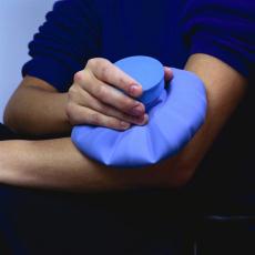 Photograph of an ice pack on someone's elbow
