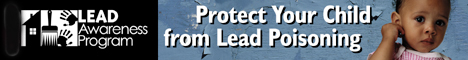 image of young child plus slogans 'lead awareness program' and 'protect your child from lead poisoning'