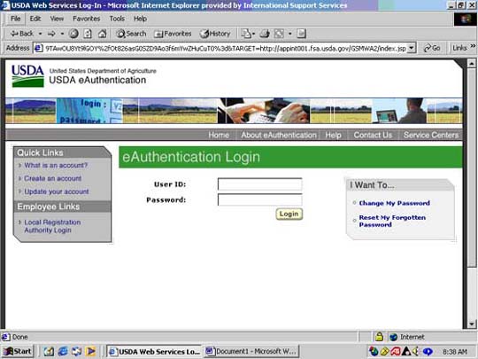 eAuthentication log-in screen