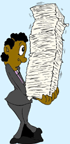 Image of a person holding a large pile of papers