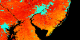 This image shows evaporation rate (milligrams
per square meter per second) predicted by LIS for 2001/06/11.
The urban areas stand out very distinctly against their
more evaporative surroundings.