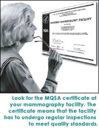 Picture of woman who is looking 

      for the MQSA certificate at the mammography facility