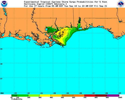 Tropical Cyclone Storm Surge Probabilities for 5 Feet example