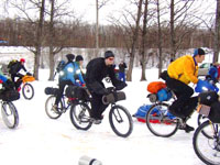 "and they're off!"  Bicyclists start the Iditarod Trail Invitational