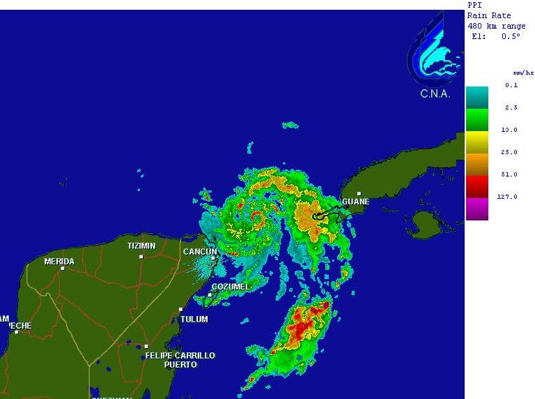 Radar image from Cancun, Mexico at 0516 UTC 9 August
