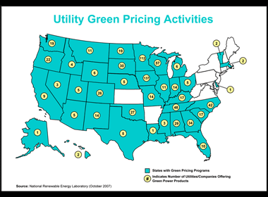 Map of Utility Green Pricing Activities. Click for a text representation of this image.