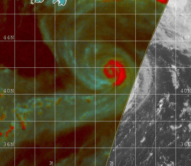 DMSP Special Sensor Microwave/Imager (SSMI-F13) multispectral image of the eye and banding features associated with Hurricane Danny