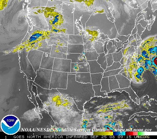 Infrared satellite image of the United States.