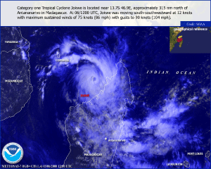 Satellite image of Tropical Cyclone Jokwe on 6 March 2008