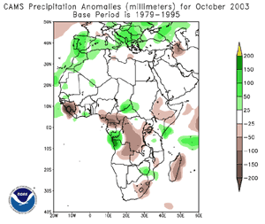 Precipitation anomaly estimates across Africa during October 2003