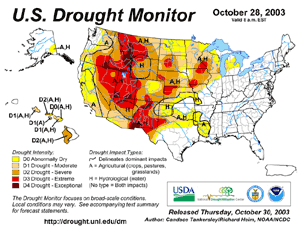 Drought Monitor depiction as of October 28, 2003
