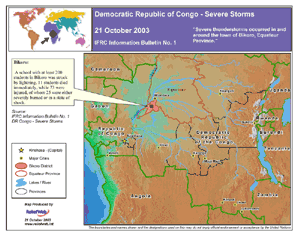 a map describing a thunderstorm occurence in the Democratic Republic of Congo on October 21, 2003