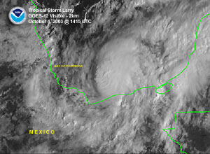 a satellite image of Tropical Storm Larry on 