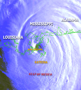 Satellite image of Hurricane Katrina on August 29, 2005