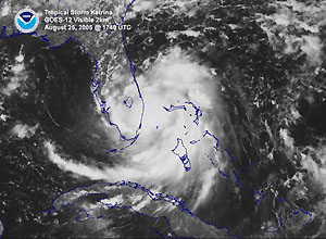 Satellite image of Tropical Storm Katrina on August 25, 2005