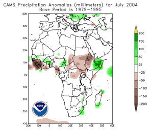 CAMS precipitation anomaly estimates over Africa for July 2004