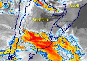 Infrared satellite animation depicting winter storm system affecting southern Chile and Argentina