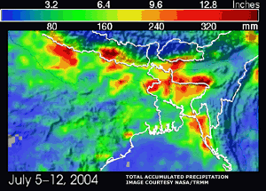 Rainfall estimates across South Asia from TRMM during July 5-12 2004