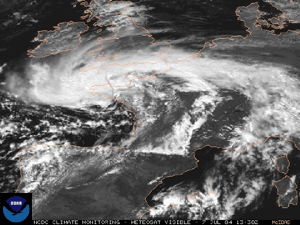 Satellite image of a storm system over western Europe on July 7,2004