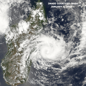 Satellite image of Tropical Cyclone Clovis on January 2, 2007