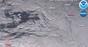 Satellite image of a large storm system that affected northern Europe during mid-January 2007