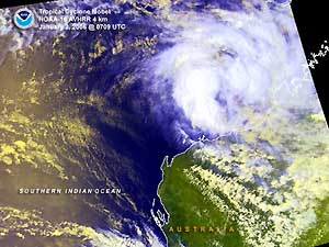Satellite image of Tropical Cyclone Isobel on January 2, 2007