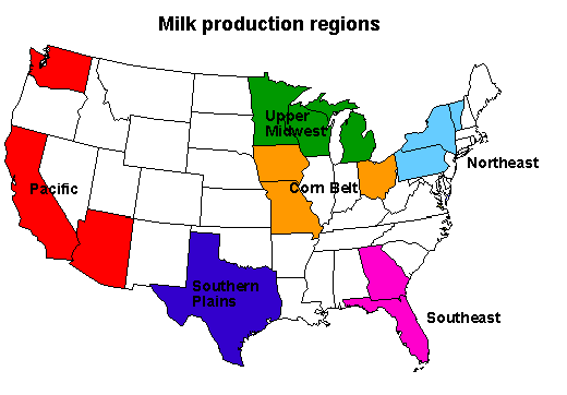 Milk production regions