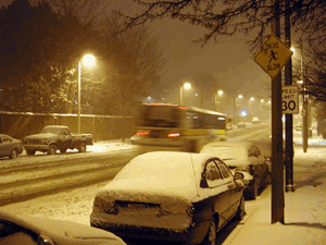 Photograph of snow in Boston, MA on the evening of March 16, 2004