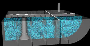 graphical representation of grid cell distribution in one cut plane through ballast tank experimental model