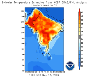 Temperatures across India on May 17, 2005