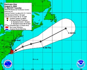 NOAA tracking map of Hurricane Alex.