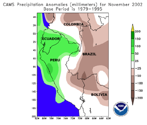 Click Here for estimates of precipitation anomalies in Peru and surrounding countries during November 2002