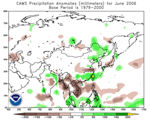 Asia precipitation anomalies during June 2006