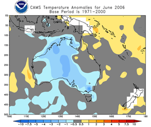 Temperature anomalies across Australia during June 2006