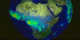 Monthly average rainfall over northern Africa for September 1998 as measured by TRMM.  High rainfall rates are in red.