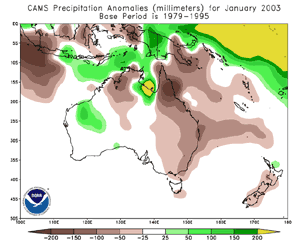 Precipitation anomaly estimates over Australia during January 2003