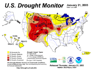 The drought depiction on January 21, 2003