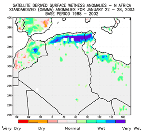The satellite derived wetness anomalies over North Africa
