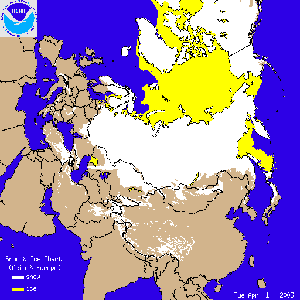 Animation of daily snow cover across Europe and Asia during April 2003