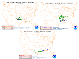 Map of severe weather reports during April 5-7, 2003