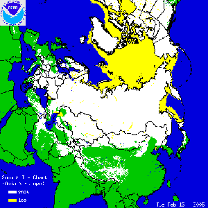 Daily snow cover animation for Asia/Europe for February 2005