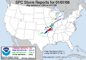 U.S. Severe Weather Reports for 7 January 2008